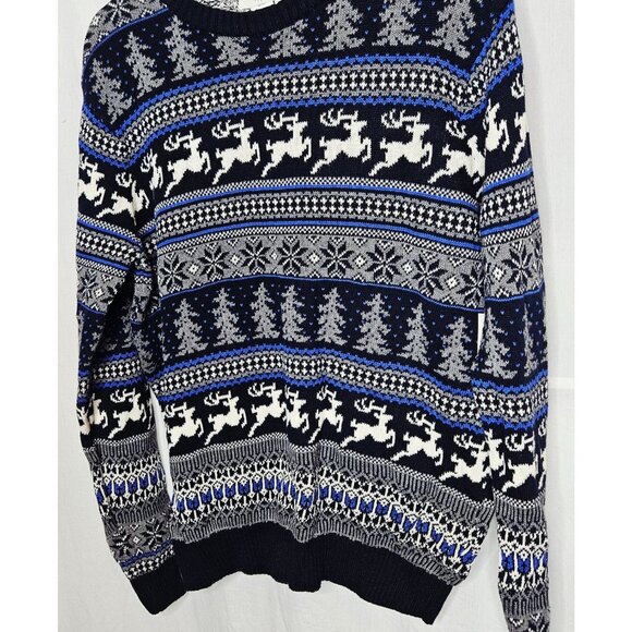 Aspen Men's Fair Isle Reindeer Christmas Sweater Navy Blue White Medium - Picture 2 of 8